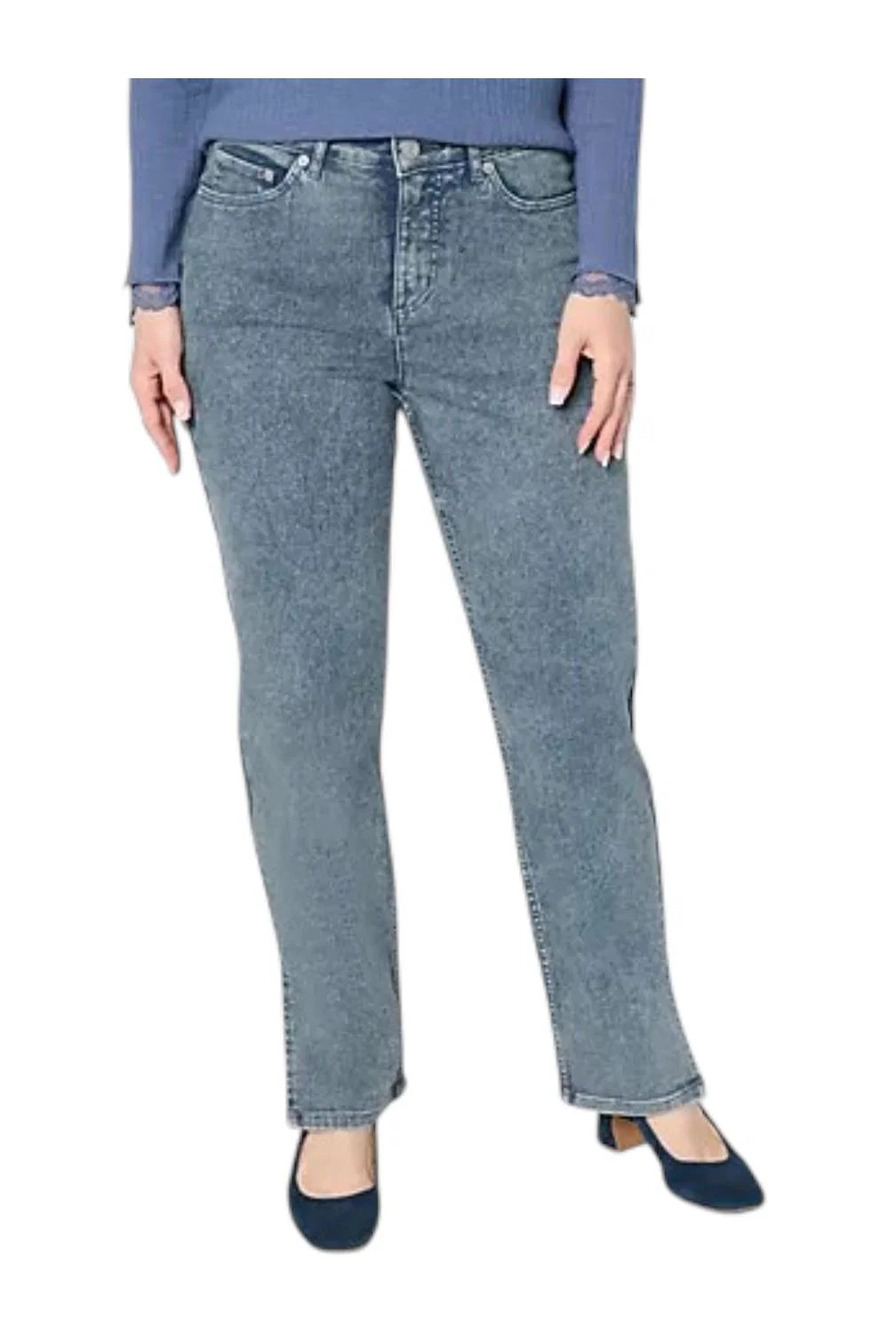 LOGO by Lori Goldstein Women's Straight Leg Split Jeans Vintage Indigo - Regular